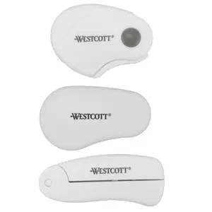 Westcott Folding Scissors, Slicer and Rotary Cutter, Portable, Titanium Blades and White Handles for Travel, Crafting and Sewing, 3-Piece Set (00760)