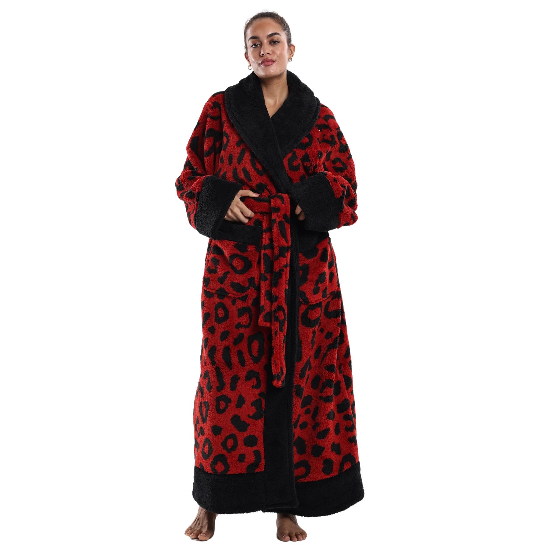 Msrlassn Cozy Soft Flannel Bathrobe Lined Color Block Hooded Robe for Women Thickened Long Sleeve Pyjamas Cute Print Home Sleepwear ,One Size Fit Most, February Stock Up