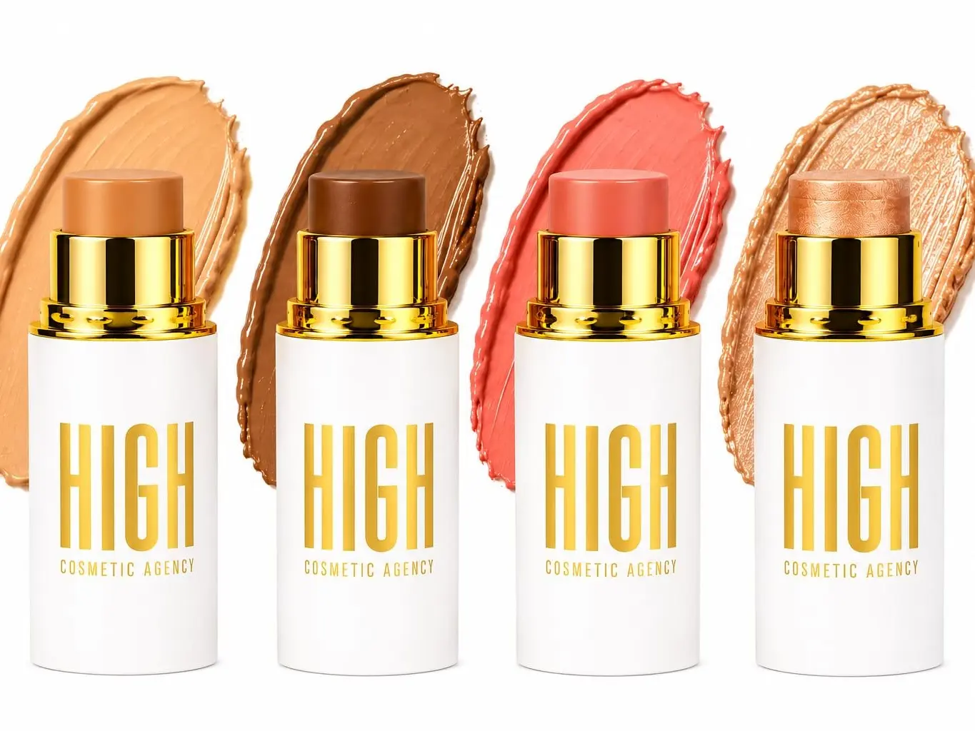 HIGH Cosmetic Agency Copper Contour Collection – 4-Piece Cream Sculpting Kit | Light Bronzer, Cocoa Copper Bronzer, Hot Coral Blush & Latte Gold Highlighter
