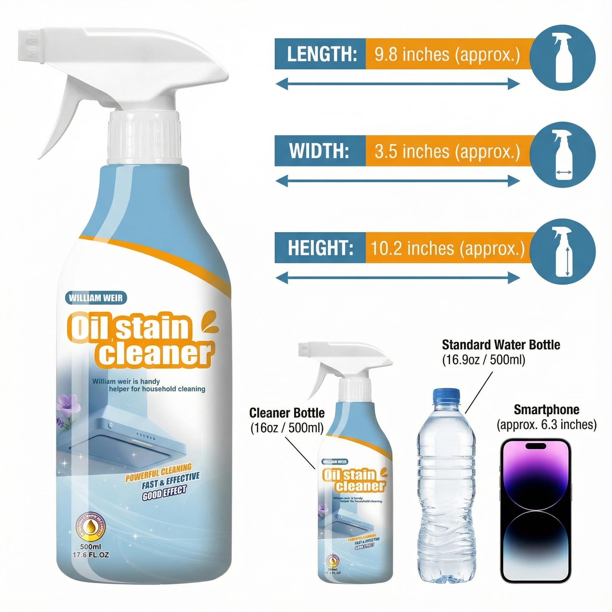 Powerful Kitchen Grease Remover, Multi-surface Cleaning Spray for Floors & Range Hoods, 500ml (1 Bottle + 1 Sprayer) for Home & Renters