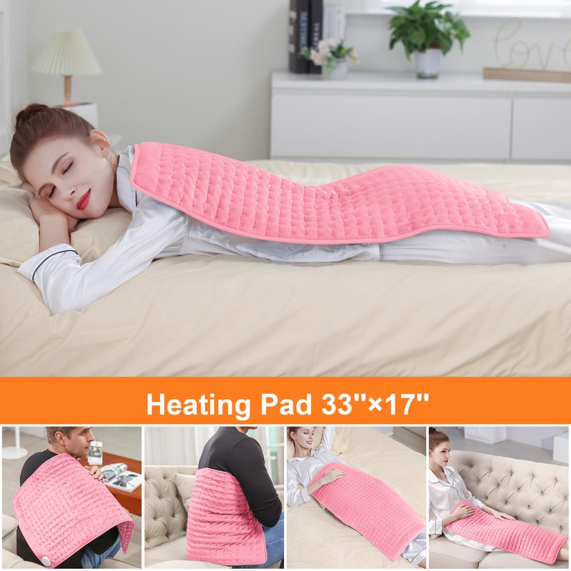 Pink Heating pad, 33  x 17 inches, 24  x 12 inches, with 6 temperature levels and 4 time settings, portable, heated back, neck, shoulders, and legs, machine washable, perfect holiday gift for men and women, Christmas gift