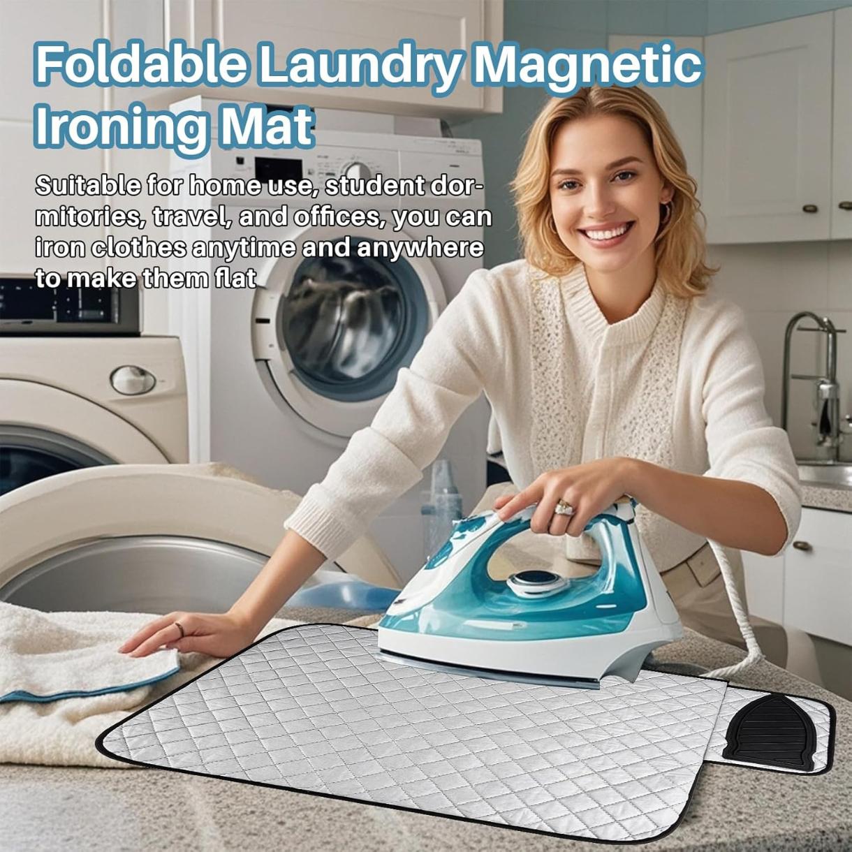 Magnetic Ironing Mat - Portable Ironing Board for Table Top, Home, Laundry, Travel, Office, RV