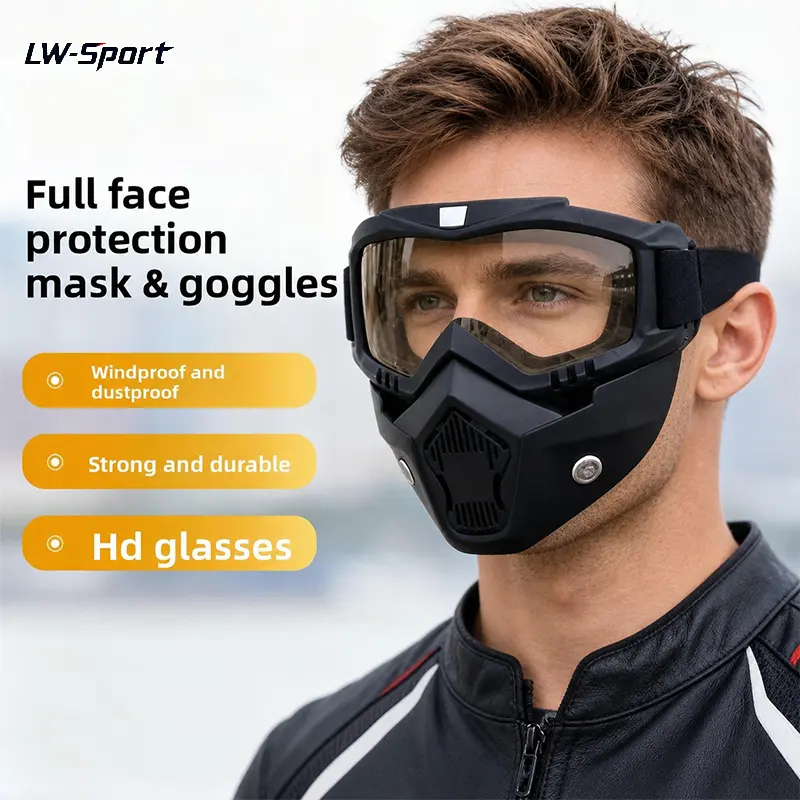 Full Face Protection Mask with Anti-Fog Goggles – Windproof Dustproof Tactical Mask for Outdoor Cycling, Motorcycle Riding, Sandstorm Protection, Breathable Sports Face Cover