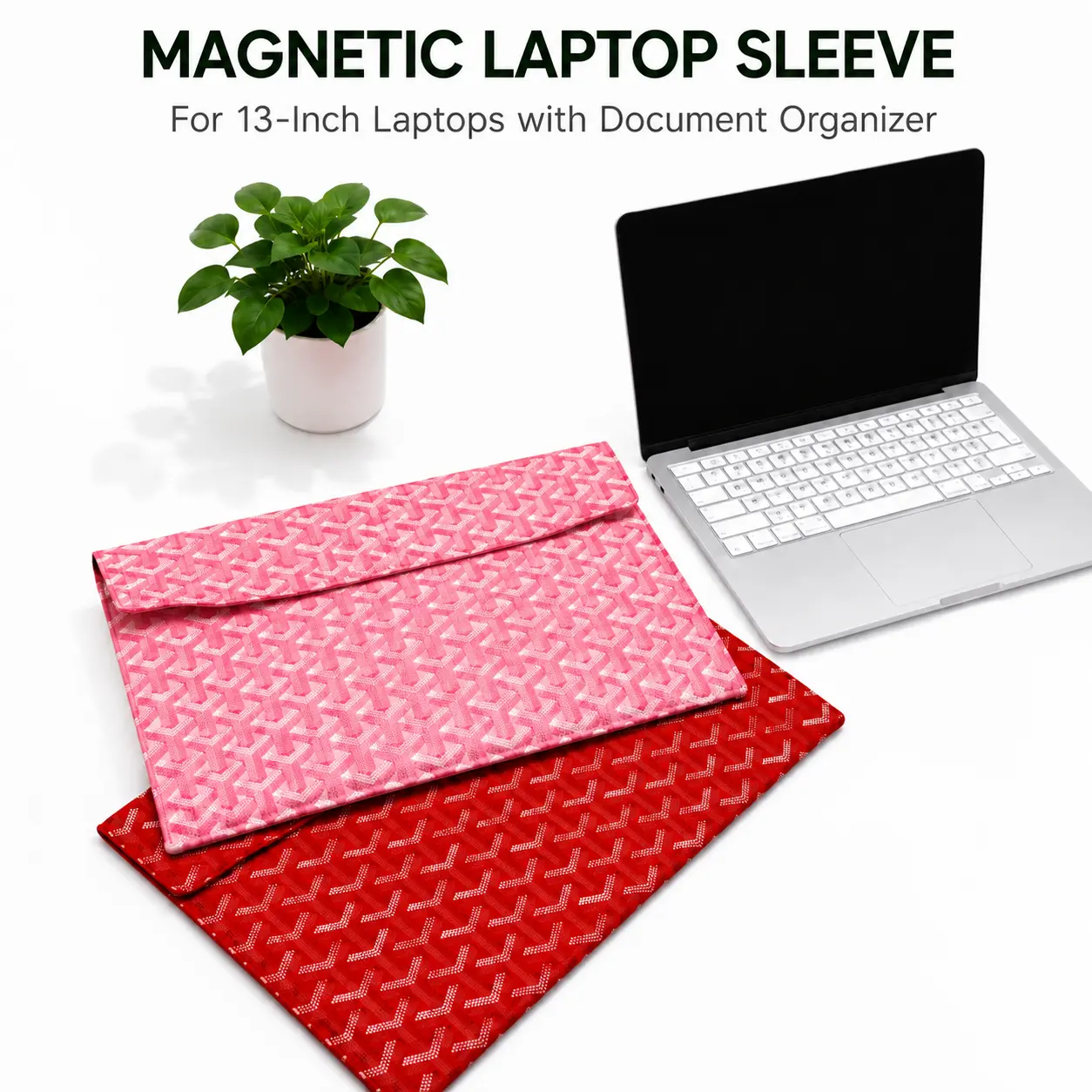 Magnetic Laptop Sleeve for 13-inch Laptops, Featuring Document Organizer, Tablet Storage Pocket, and Protective Carry Design