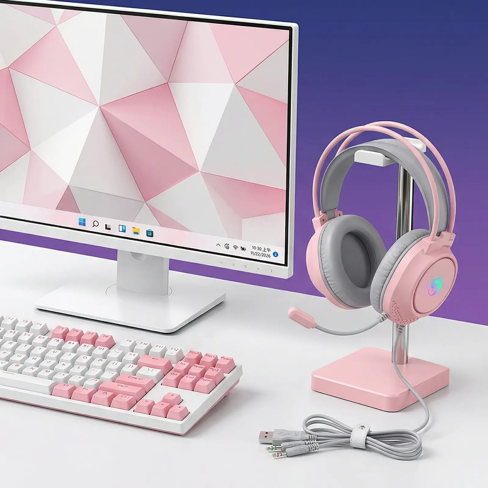 Wired gaming headset for gaming and entertainment, featuring a microphone, USB port, and 3.5mm audio cable; dual-band headband; multimedia audio | Stylish gaming gear | Durable plastic construction, gaming headset, gift,back to school,back to school haul