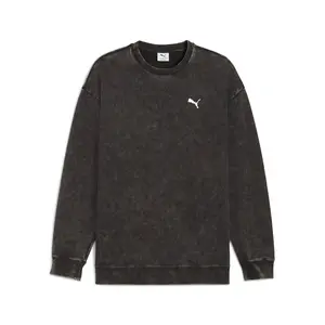 PUMA Mens Elevated Essentials Acid Wash Crew Neck Fleece Sweatshirt Casual - Black