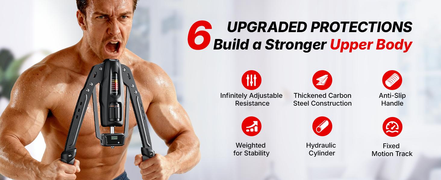 Merach Hydraulic Arm Trainer with Counter, 22-440lbs Adjustable Chest Expander for Home Gym, Arm & Shoulder Strength Training Equipment