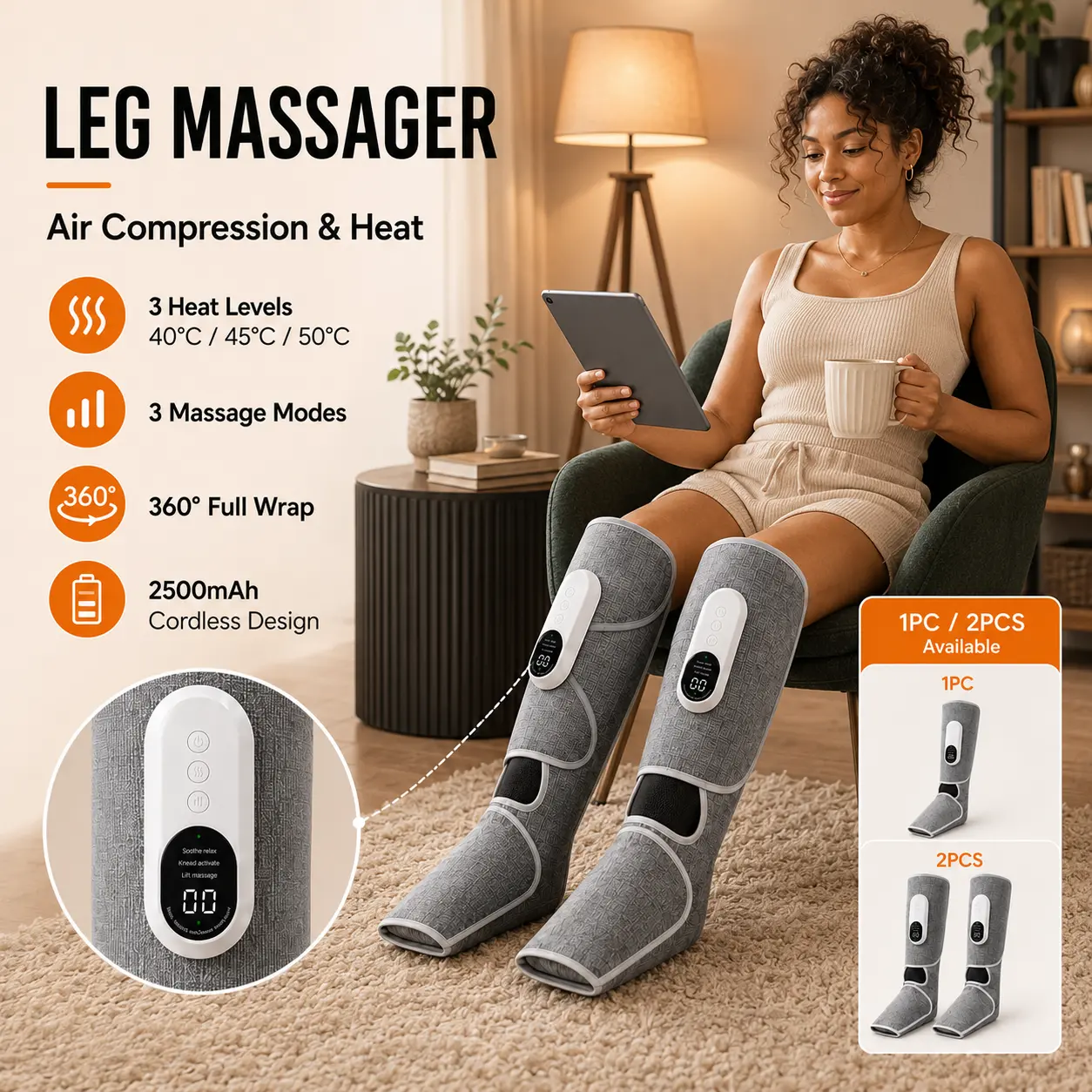 Leg Massager for Circulation and Pain Relief, Calf Air Compression Massager with Heat, Leg Massager with 3 Intensities, 3 Modes, Easy to use, Muscle Relaxation, Gifts (Pair)