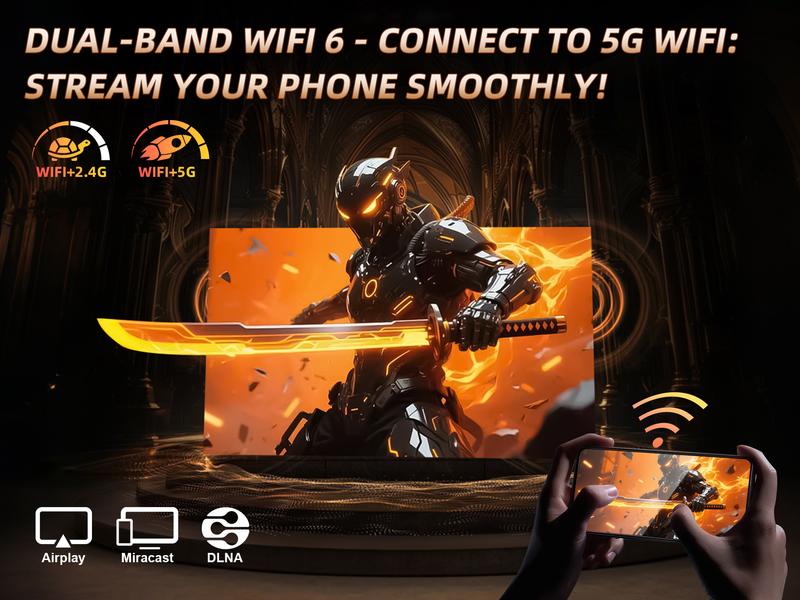 Touch Screen Portable Projector [Auto Focus/350 ANSI/Native 1080P/Support 4K] A5PRO Smart Movie Projector with Touchpad, Wifi 6, Bluetooth, 180° Stand, 300 ''Display, for Outdoor/Indoor/Gaming