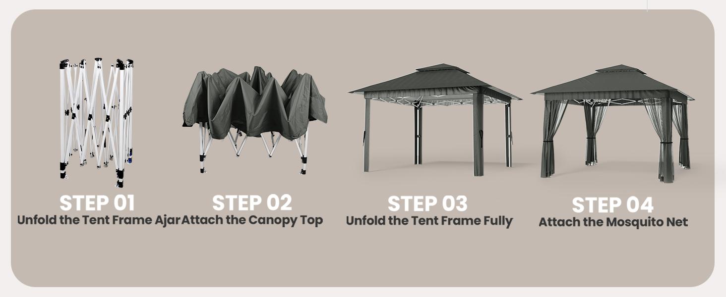 Gizoon 11x11 Pop Up Gazebo Tent with Mosquito Netting, Instant Gazebo, Party Tent with Roller Bag, Pop Up Canopy Tent for Parties Patio Lawn Backyard Garden Deck, Grey