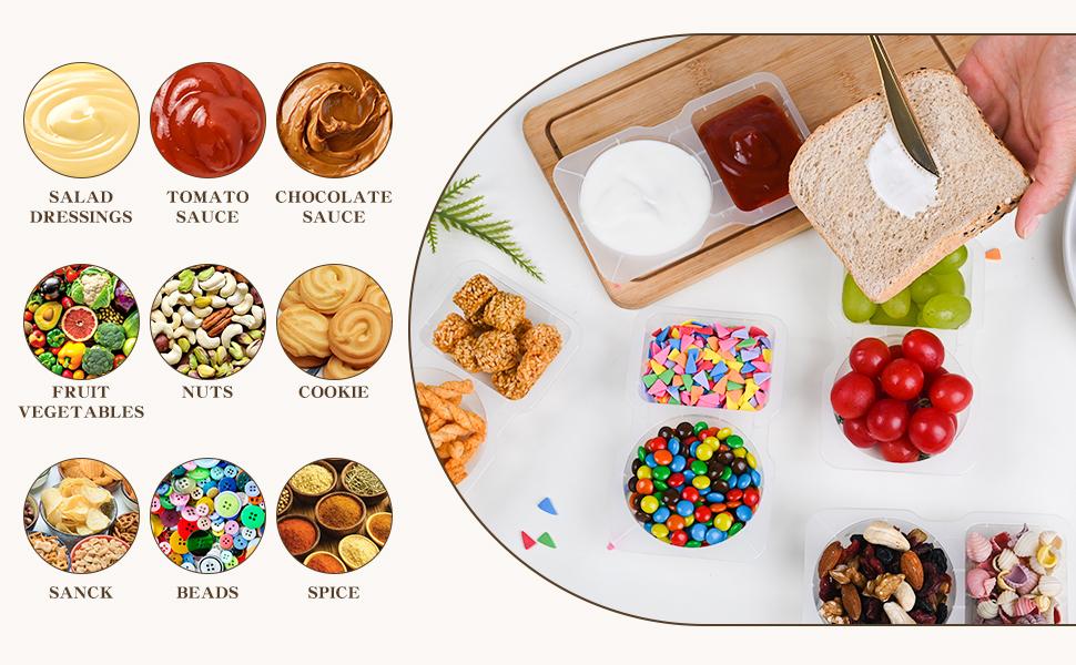 20 sets Reusable Snack Containers 2 Compartment Condiment Container With Lids Snackle Box Container Portion Control for Refrigeration Sauce,Outdoor Takeaway,Travel