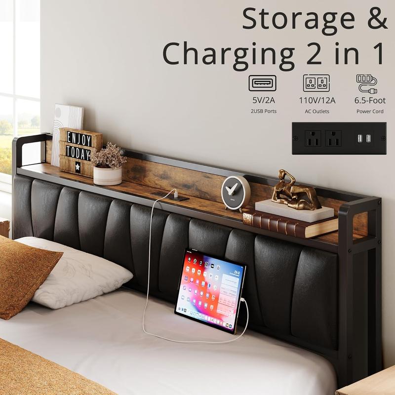 LIKIMIO Bed Frame, Storage Headboard with Charging Station, Solid and Stable, Noise Free, No Box Spring Needed, Easy Assembly LIKIMIO Bed Frame, Storage Headboard with Charging Station, Solid and Stable, Noise Free, No Box Spring Needed, Easy Assembly