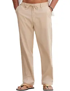 COOFANDY Mens Cotton Linen Pants Casual Drawstring Summer Beach Pants Lightweight Linen Dress Trousers
