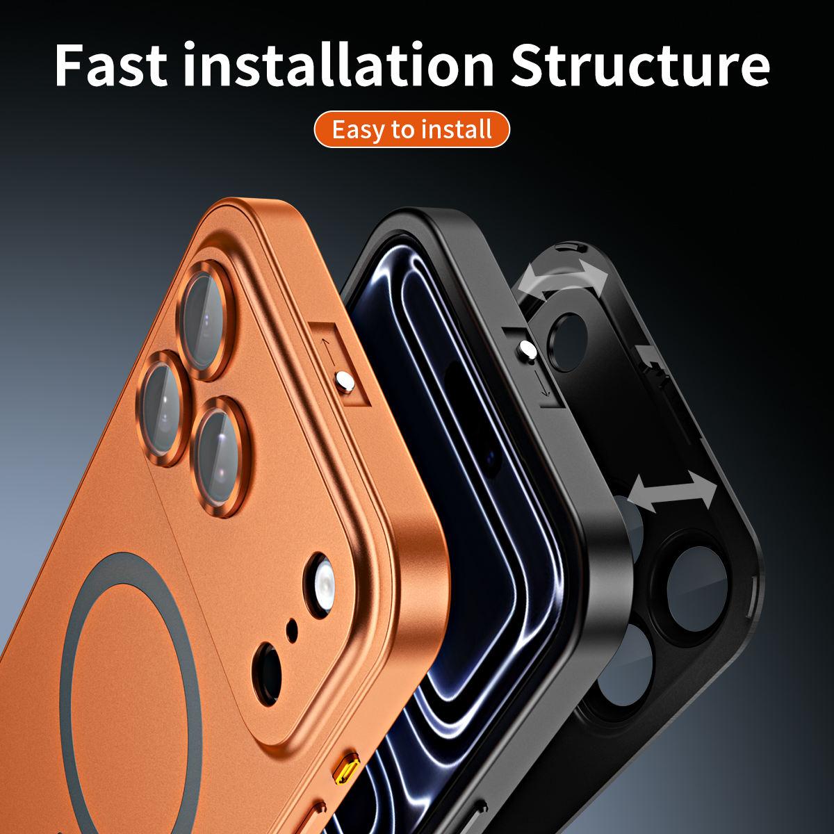 Magnetic Aluminum iPhone Case – Matte Finish, Shockproof Metal Bumper, MagSafe Compatible for iPhone 12/13/14/15/16/17 Pro/Pro Max