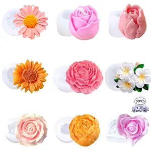 9 Pcs Flower Candle Molds for Valentine's Day Rose Tulip Silicone Candle Mold Flower Shapes Moldes De Rosas Silicona para Velas for Soy Wax, Beeswax, Candle Making, Resin Craft