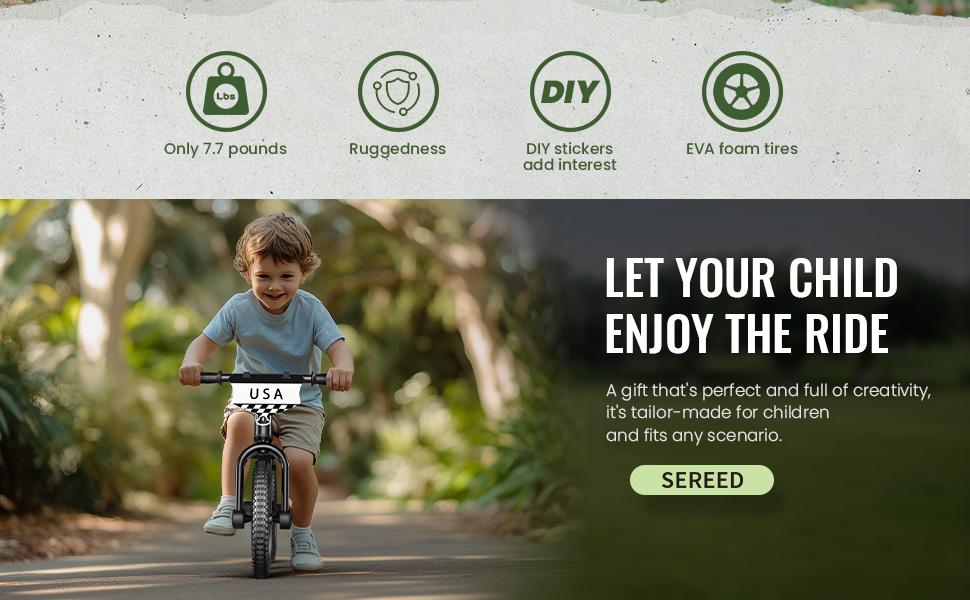 SEREED Toddler Balance Bike for Boys and Girls Ages 2-5, No-Pedal Kids Bicycle Toy, Tool-Free Adjustment, Customizable Plate with Stickers, Birthday Gift Idea-Spring glow up.