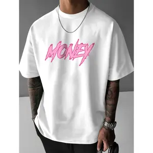 Men's Money Graffiti T-Shirt Vibrant Pink And White 100 Cotton Breathable Round Neck Casual Fashion Tee Machine Washable Comfort Fit