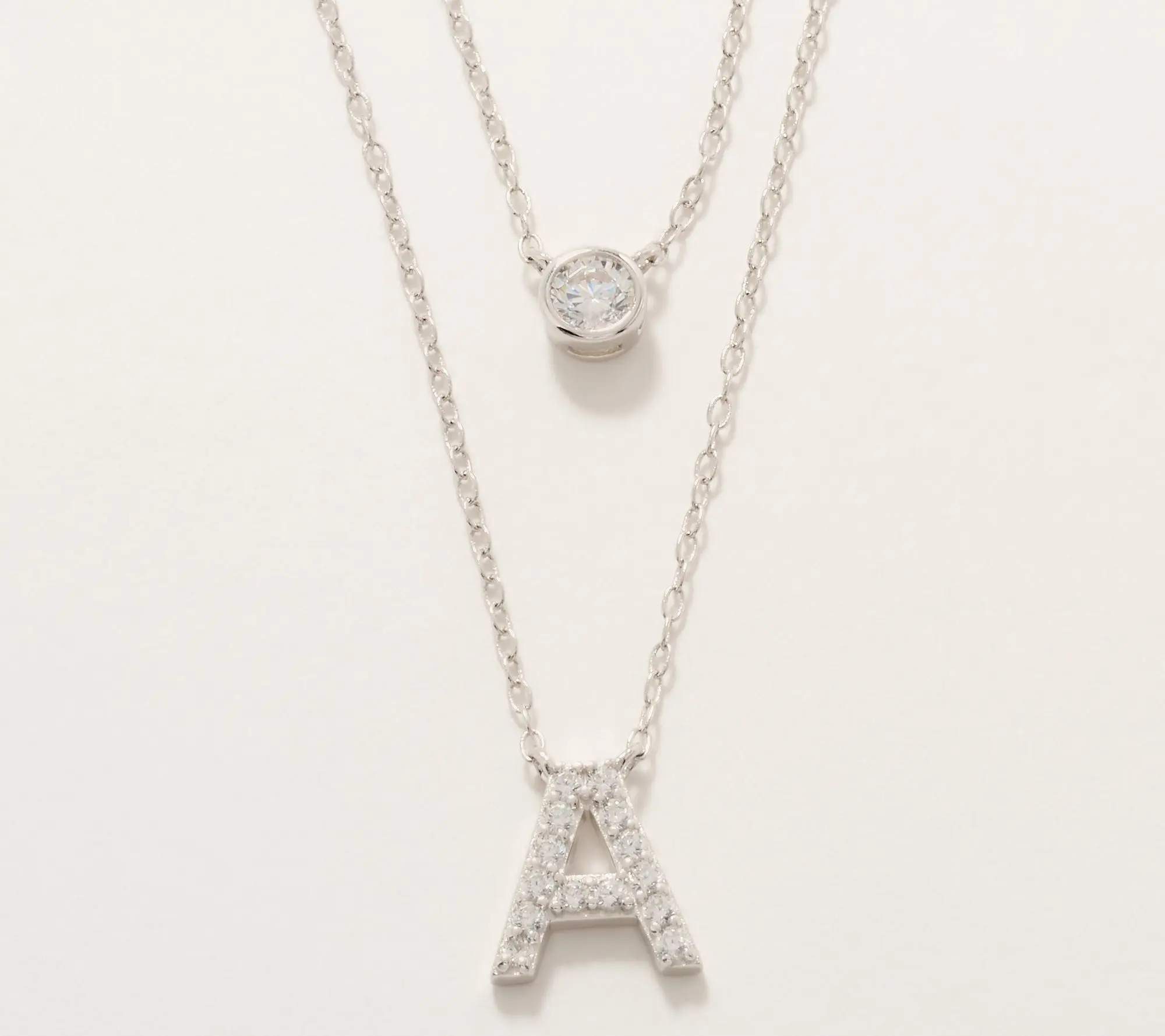 Diamonique Sterling Silver Initial Necklace with Gift Box