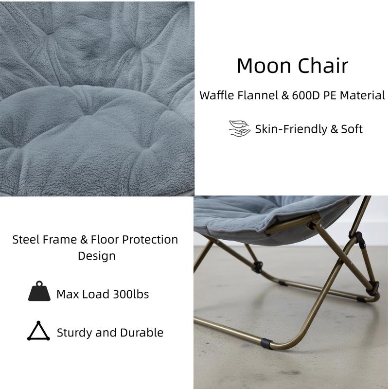 Moon Chair-Cloud-Soft Waffle Flannel Foldable Lazy Seat 300lbs Sturdy Steel Frame Triangular Structure Floor Friendly No Scratches Ideal for Dorms Small Apartments