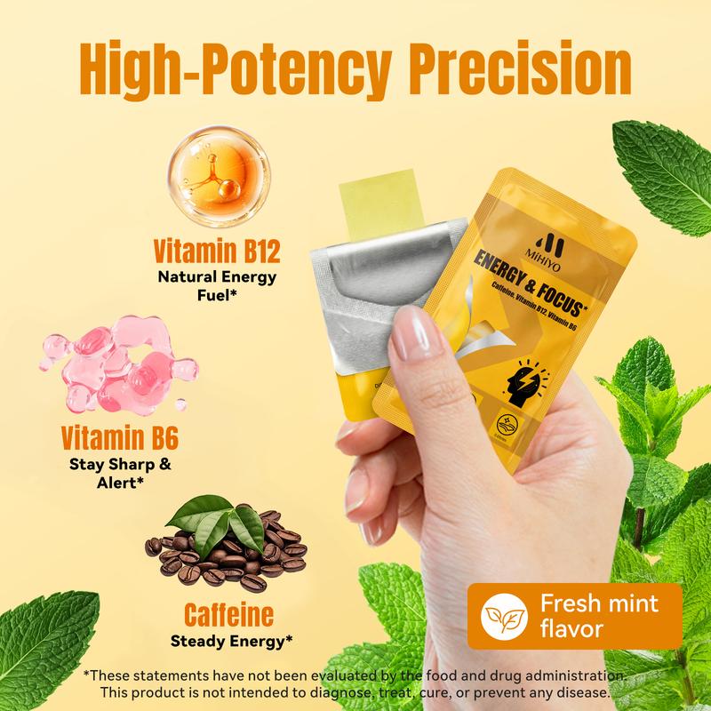 MiHiYo Energy & Focus Dissolvable Oral Strip, Sugar-Free, 15s Fast Melt, Pocket-Sized
