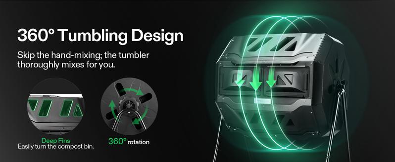 VIVOSUN Outdoor Tumbling Composter Dual Rotating Batch Compost Bin, 43 Gallon Black Door