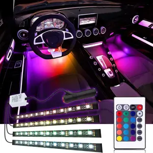 Car LED Strip Light 4pcs 48 LED DC 12V Multi-Color Interior Lights Under Dash Waterproof Kit with Remote Control & Car Charger Included