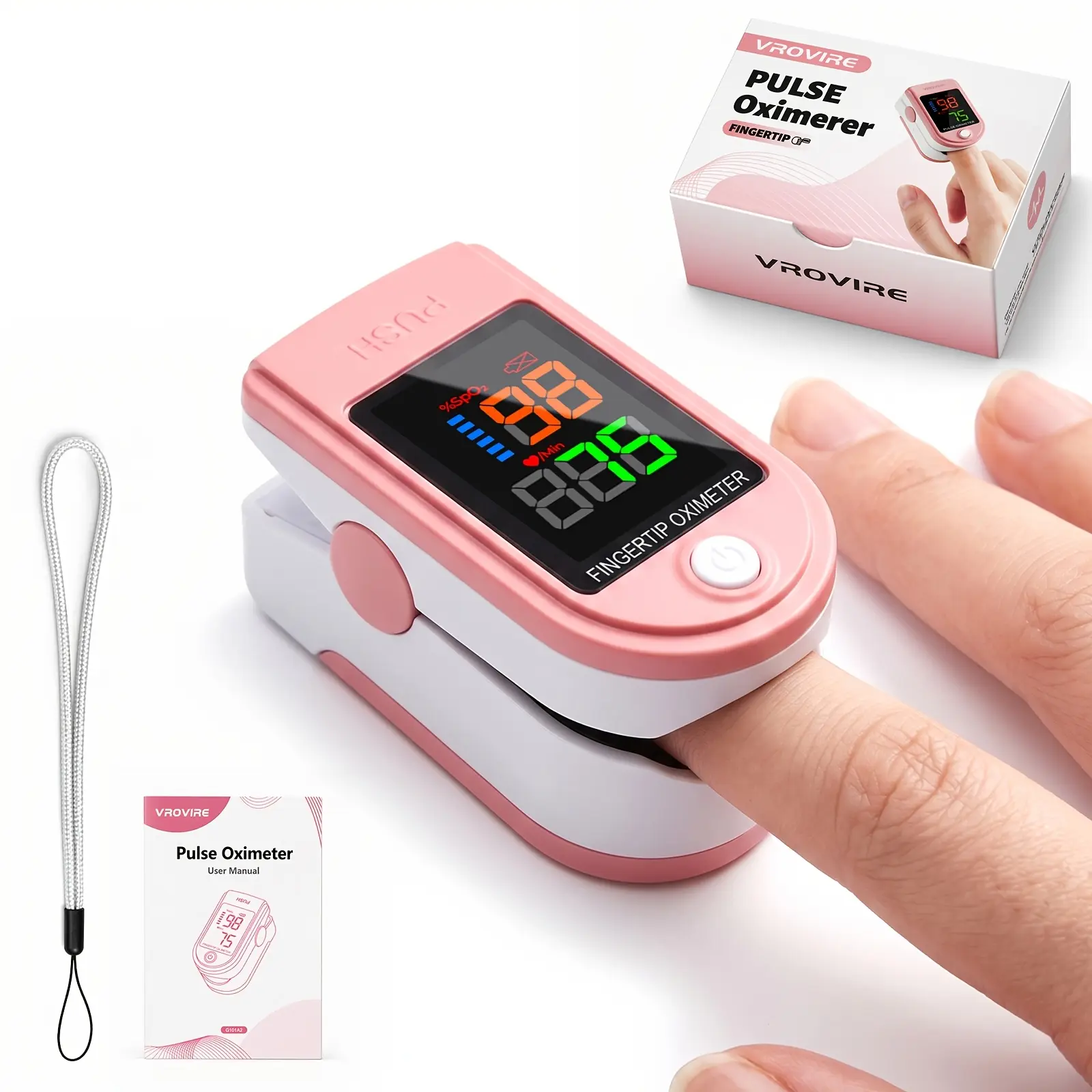 Portable Pink Finger Clip Device, Lightweight LED Screen Reader with One-Button Operation and Dual Direction Display for Home Reference Use