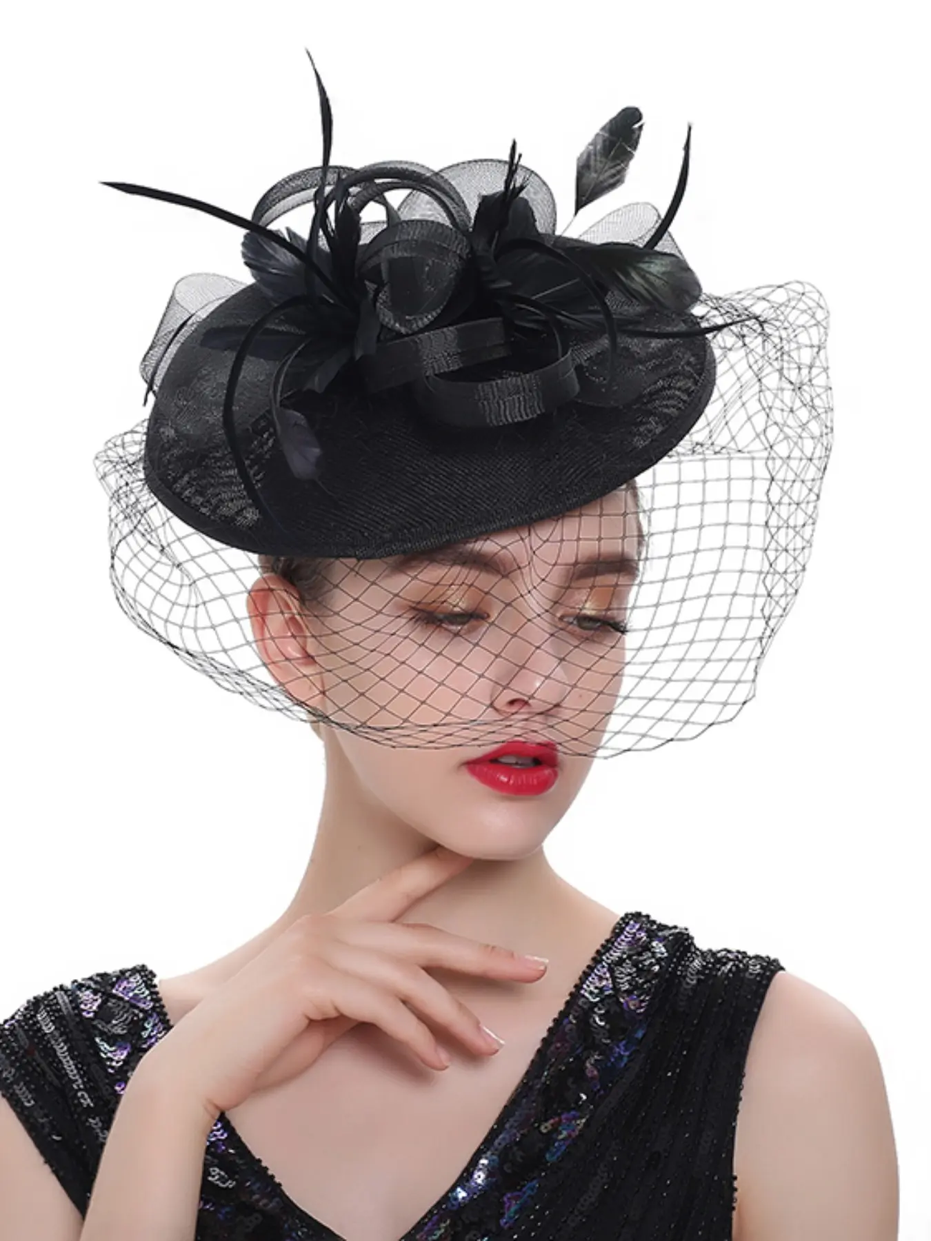 Fascinators Hat for Women Flower Hat with Veil Cocktail Bridal Wedding Tea Party Church Derby Hat Costume Headpiece Styling Accessory