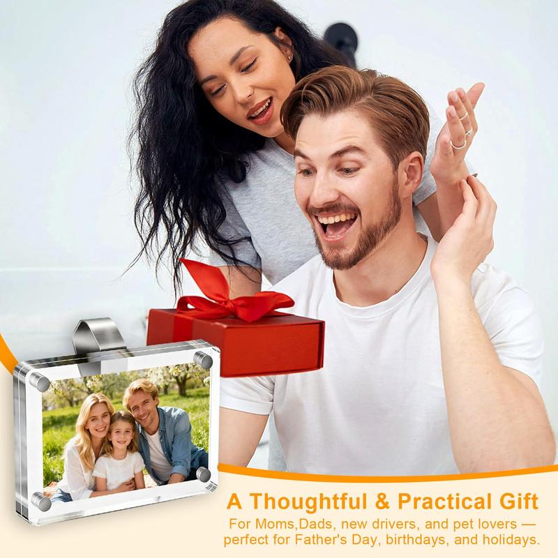 1/2pcs Magnetic Acrylic Photo Frame Clip, Car Sun Visor Picture Holder, Horizontal & Vertical Photo Display for Couples, Family, Pet, DIY Car Decor, Ideal Gift