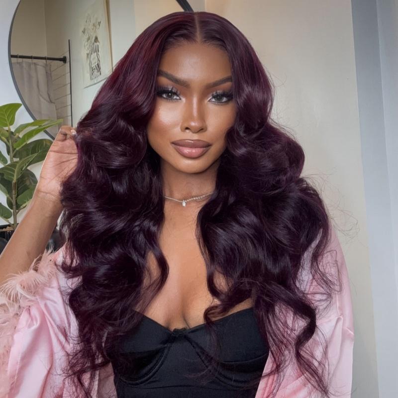 UNice Glueless Black Cherry Layered Straight Wig with Drawstring Pre-cut 7x5/13x4 HD Lace Frontal Human Hair Wigs with Invisible Knots Beginners Friendly
