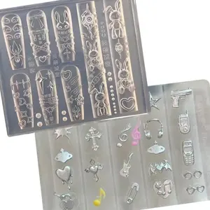 2pcs Set Punk Rabbit Nail Mold Funny Bow Heart Music Phone Stars Nail Mold Sweet Cool 3D Manicure Mold for DIY Charms Transparent Tools Y2K Charms Crafts