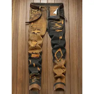 High quality casual fashion new style trendy multi-craft fried cat whiskers multi-position new style ripped men's jeans.