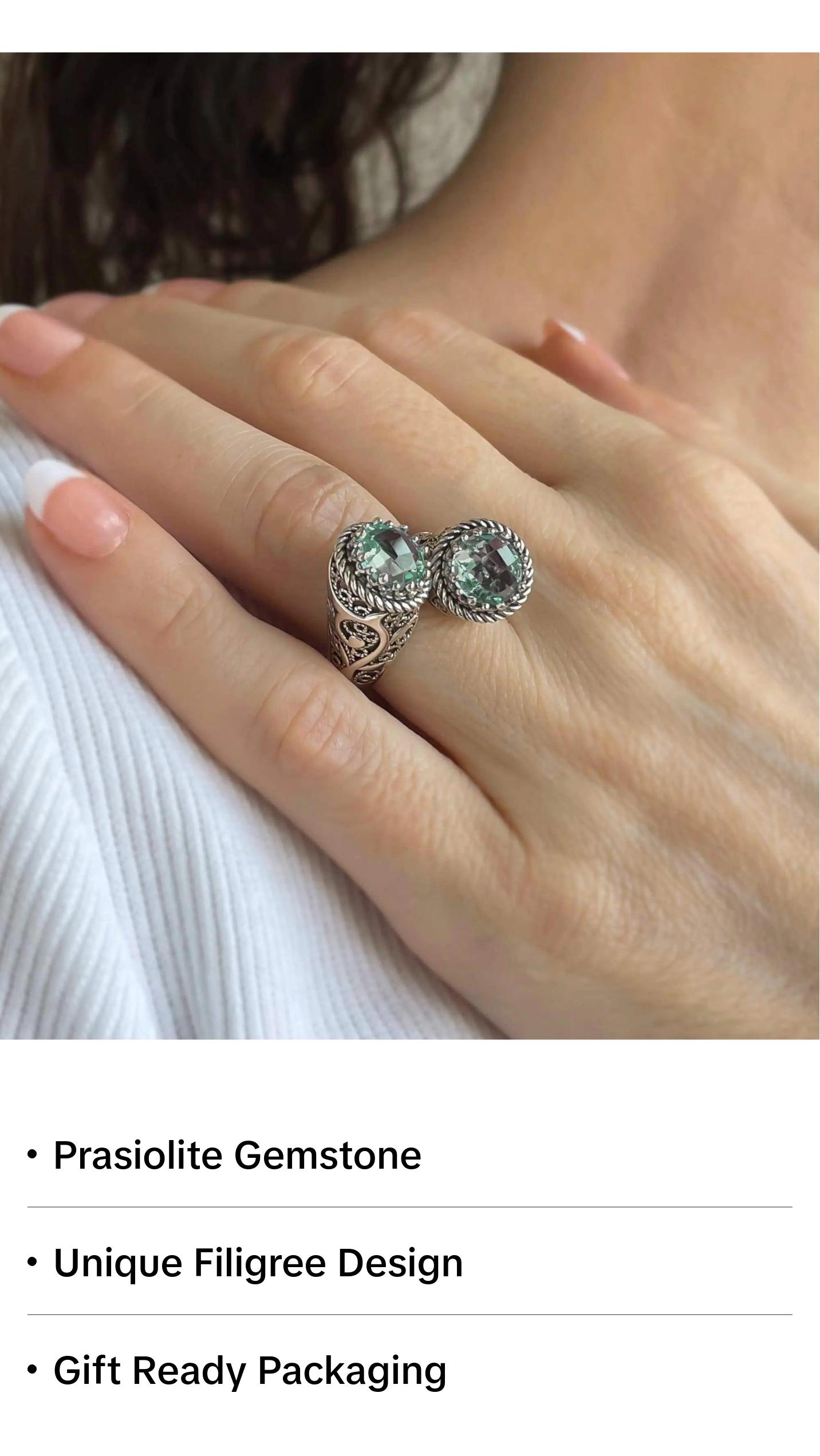 925 Sterling Silver Women's Bypass Ring with Prasiolite Gemstone - Perfect for Any Occasion