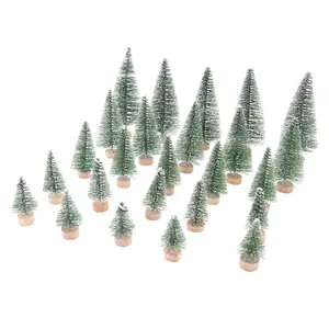 25PCS Miniature Artificial Christmas Trees 5 Sizes,with Wooden Base for Decoration DIY Party Decoration Crafts aromatic plants