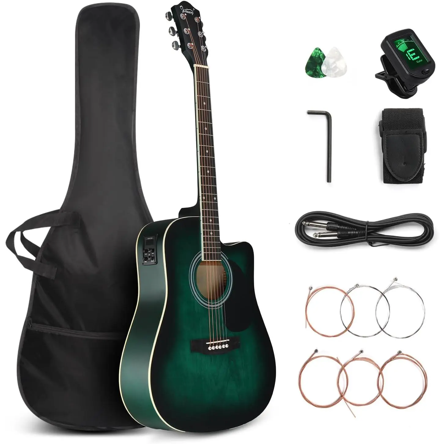 GLARRY 41-In Full Size 6-String Cutaway Acoustic-Electric Guitar Beginner Set - Basswood Body, 4-Band EQ, Inbuilt Clip-On Tuner (9V), Distressed Effect, Phosphor Bronze Strings, Guitar Bag, Strap, Picks, Laurel Fingerboard tiktokshopbacktoschool