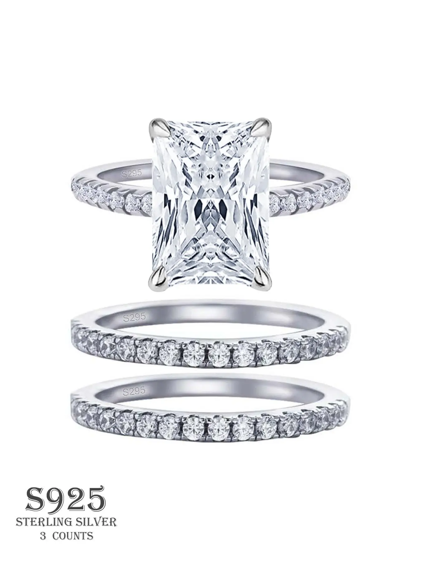S925 Sterling Silver 4 Carat Radiant Cut Zirconia Ring, Stackable Engagement Ring, Statement Ring, Bridal Statement Ring, Elegant Fashion Rings, Fashion Accessories for Women, Jewelry for Birthday Gift