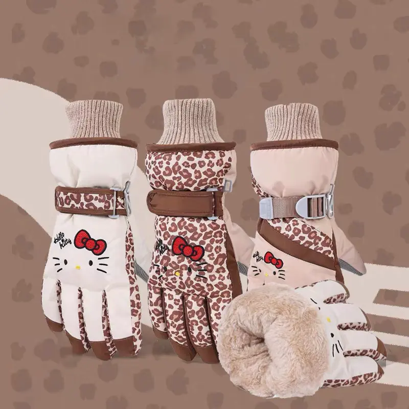 Sanrio Hello Kitty Ski Gloves Women's Winter Thick Fashion Warm Play Snow Cold Protection Warm