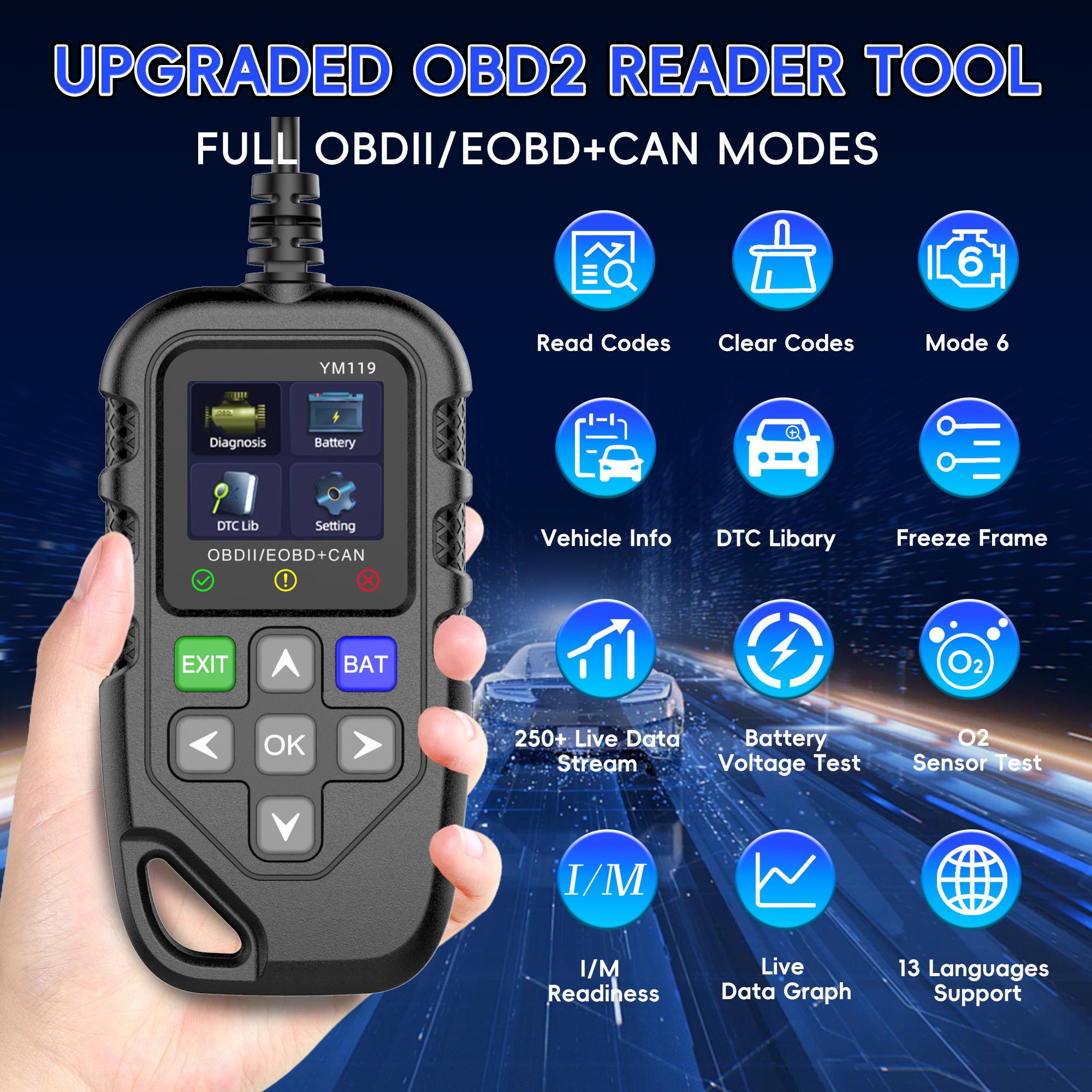 Auto Scan OBD2 tool, One-Touch Engine Light Diagnosis, Reset Fault Codes, I/M Ready, Full Mode Diagnosis, Compatible with 1996-Now Models