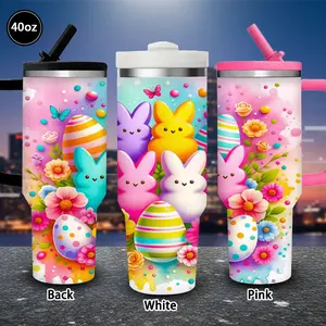 1 pc 40 oz colorful spring scenery tumbler with lid and straw featuring Easter bunnies and eggs; winter insulated travel mug; gift for women and men; ideal for Valentine’s Day, Easter, and birthdays; suitable as an iced or hot coffee cup