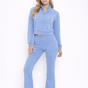 Athletic Track Jacket and Highwaist Leggings Set with Contrast Piping Womenswear