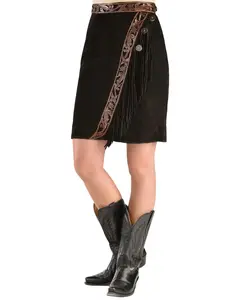 Kobler Leather Women's Women'S Tooled And Fringe Sedona Suede Skirt - Sedona Blk