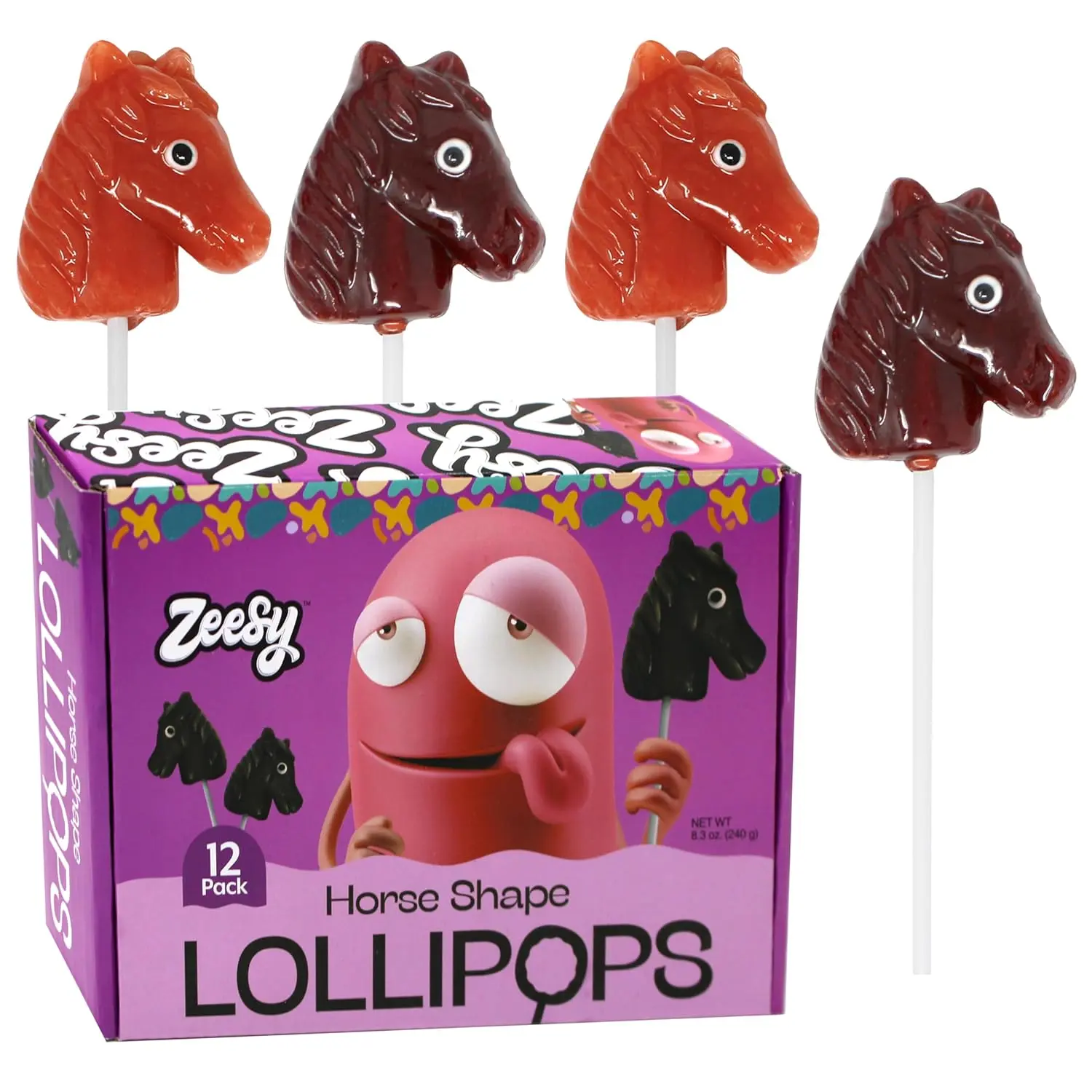 Zeesy Horse Lollipops, 12 Pack, Individually Wrapped Horse Candy Suckers for Horse Birthday Party, Western Cowboy, Farm Themed Party Favors, Kentucky Derby, Horseback Riding