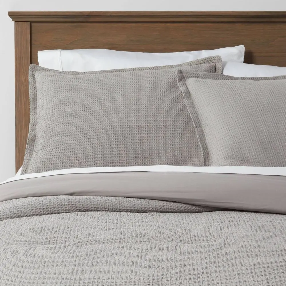 Threshold Cozy Cotton Waffle-Weave OEKO-TEX Certified Washed Look Queen Comforter Set, Cozy Bedding Set