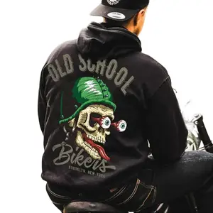 2026 Spring Summer Men's Hoodie: Premium Polyester Soft Fabric Unisex Hoodie Relaxed Fit Skull Graphic OLD SCHOOL Retro Skull New York Print Biker Streetwear Top Ideal for Daily Wear & Casual Outings Perfect for 59°F+ Weather Great Gift for Boyfriend