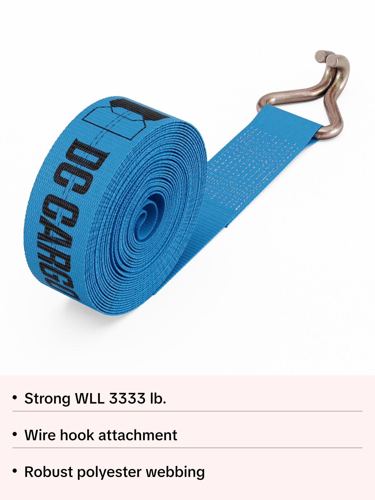 Flatbed Winch Strap with Wire Hook, 2"