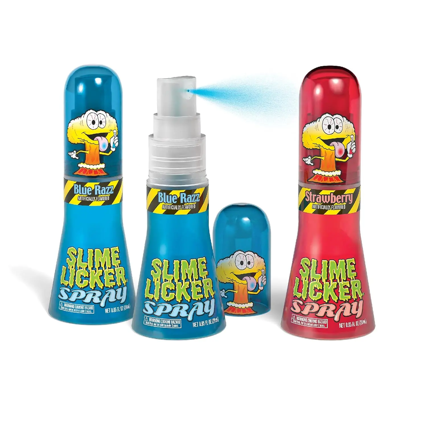 Slime Licker Spray - Sour Liquid Spray Candy - Strawberry and Blue Razz Flavors - .95 fl oz. - 3 Pack