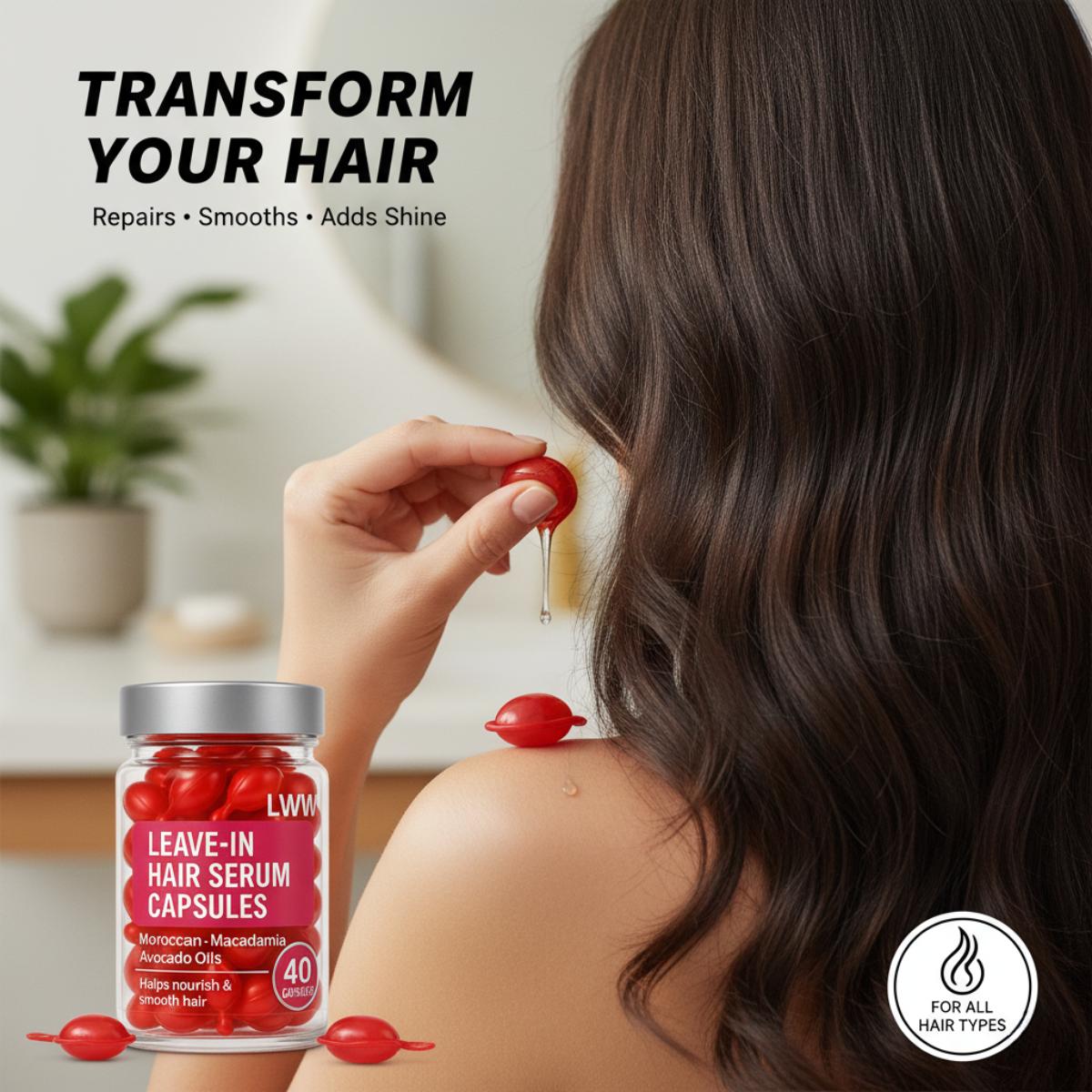 LWW No-Rinse Hair Serum Capsules – Argan Oil, Vitamins A C E & Pro-B5 (40)