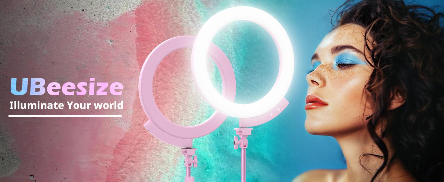 Ubeesize Upgraded 12'' Ring Light with 62'' Tripod Stand & Magnetic Phone Holder LED Selfie RingLight for iPhone with Remote Circle Light for Tiktok YouTube Photography Makeup Live Stream Pink - Alloy Aluminium Smartphone