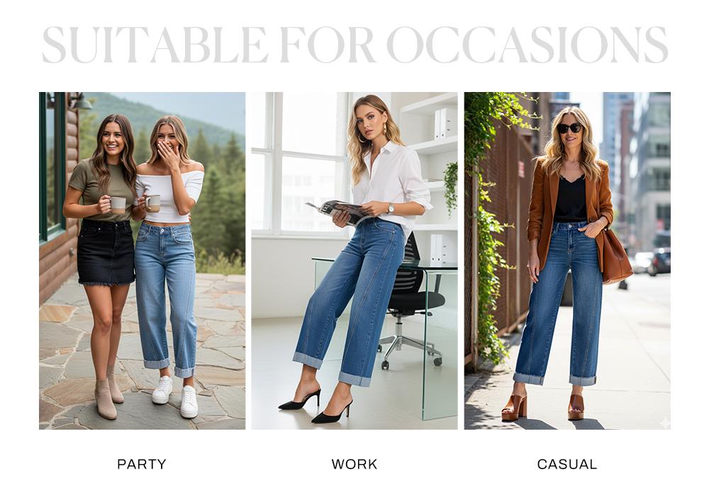 Sidefeel Women's High Waisted Wide Leg Cropped Denim Jeans Relaxed Fit Light Wash Jeans with Rolled Cuffs Sidefeel Women's High Waisted Wide Leg Cropped Denim Jeans Relaxed Fit Light Wash Jeans with Rolled Cuffs