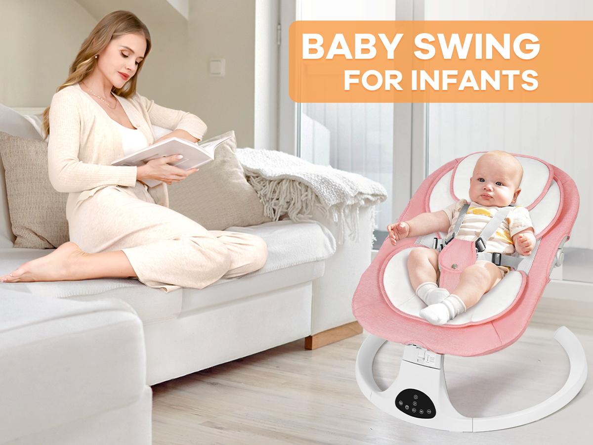 Baby Electric Bouncer for Infants,Baby Swing,5 Speeds and 10 Lullabies,Bluetooth Music,Remote Control,Adjustable Backrest,Indoor Use